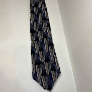 J Garcia Mens Silk Neck Tie Vintage 90s Design Blue Gray Pink Jerry‎ Art Deco
